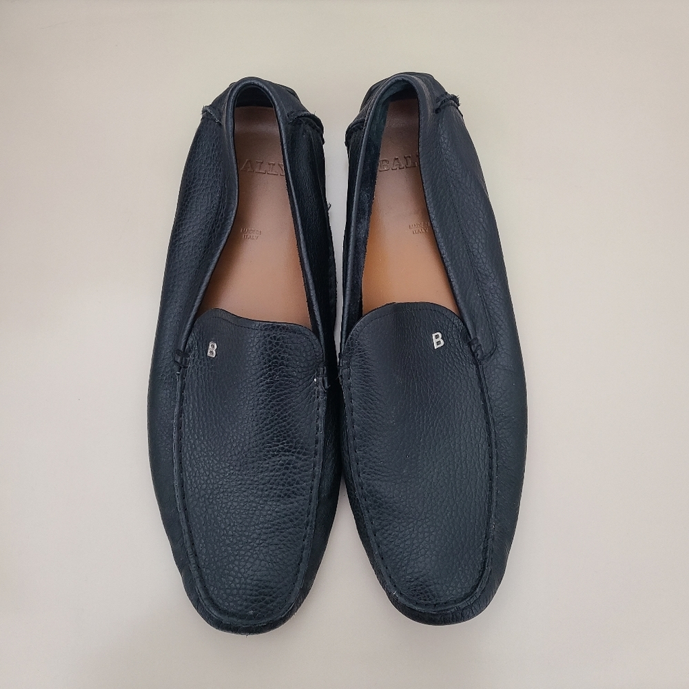 Bally Wander-U-O Pebbled Leather Driver Loafer Black Size 13
